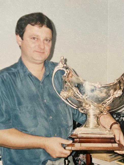 Peter holding the Harrison-Allen Bowl